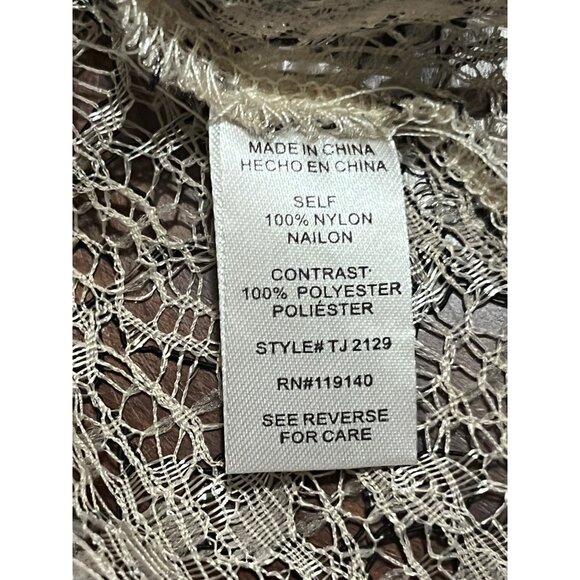 ISSI Medium Lace Top With Sheer Puff Sleeves  Back Zipper Neutral Beige & Black - Picture 4 of 12